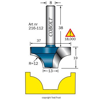 RADIEFRÄS MED BOTTENSKÄR COBOLT 216-112   S=8MM R=12