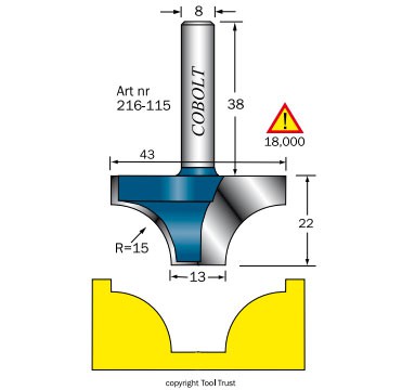 RADIEFRÄS MED BOTTENSKÄR COBOLT 216-115   S=8MM R1=5 